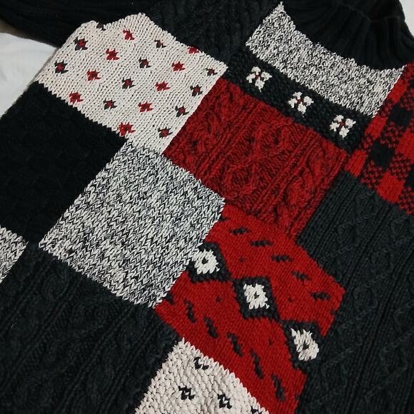 VTG Liz Claiborne Large Mock Neck Cotton Blend Red/Black/White Block Sweater - Picture 6 of 13